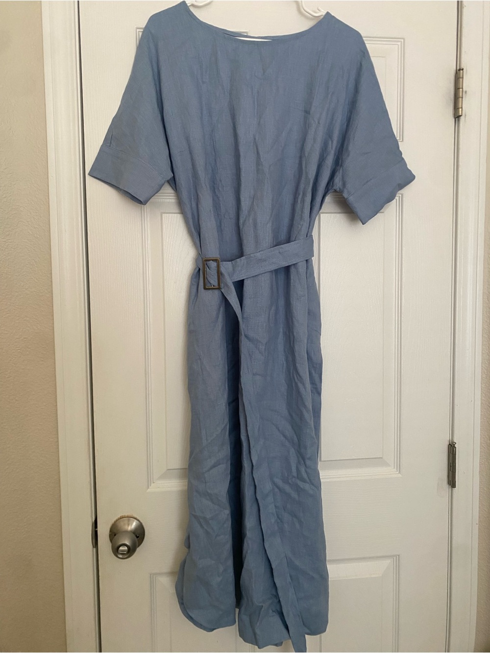 Lintico Blue 100% Linen Maddie Kimono loose maxi dress belted M LAGENLOOK - Picture 2 of 10